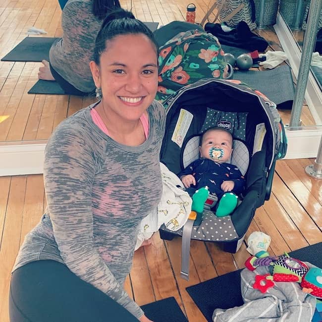Abby Chin with her baby after workout