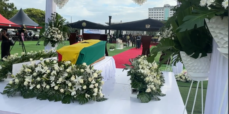 On Thursday, November 16, 2023, a state funeral for Theresa Kufuor was held in the State House forecourt. The former First Lady died on Sunday, October 1, 2023, at the age of 87, in her house in Peduase, accompanied by her family.